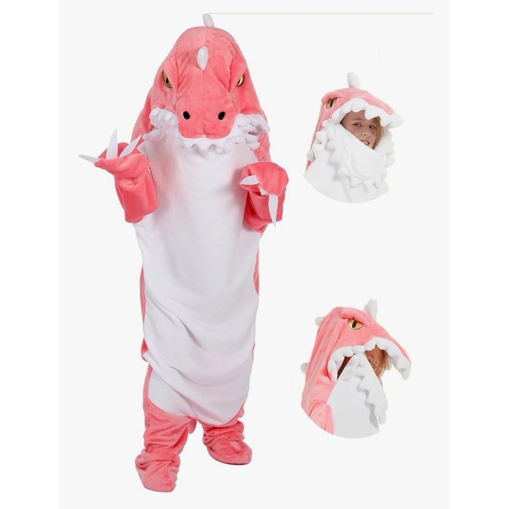 Shark/Dino Pink Blanket Hoodie Kids Wearable 10 Years Old